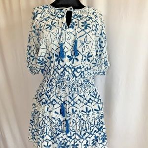 Love Kyla Blue White Tired Tassel Tie 'Sia' Dress - size Small NWT